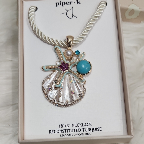 🔹️Piper  K🔹️18" Reconstituted Turquoise Nautical Shell  Cord Necklace - Picture 3 of 4